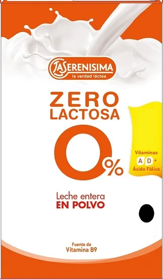 LA SERENISIMA LA VERDAD LÁCTEA ZERO LACTOSA 0% LECHE ENTERA EN POLVO VITAMINAS A D + ÁCIDO FÓLICO FUENTE DE VITAMINA B9