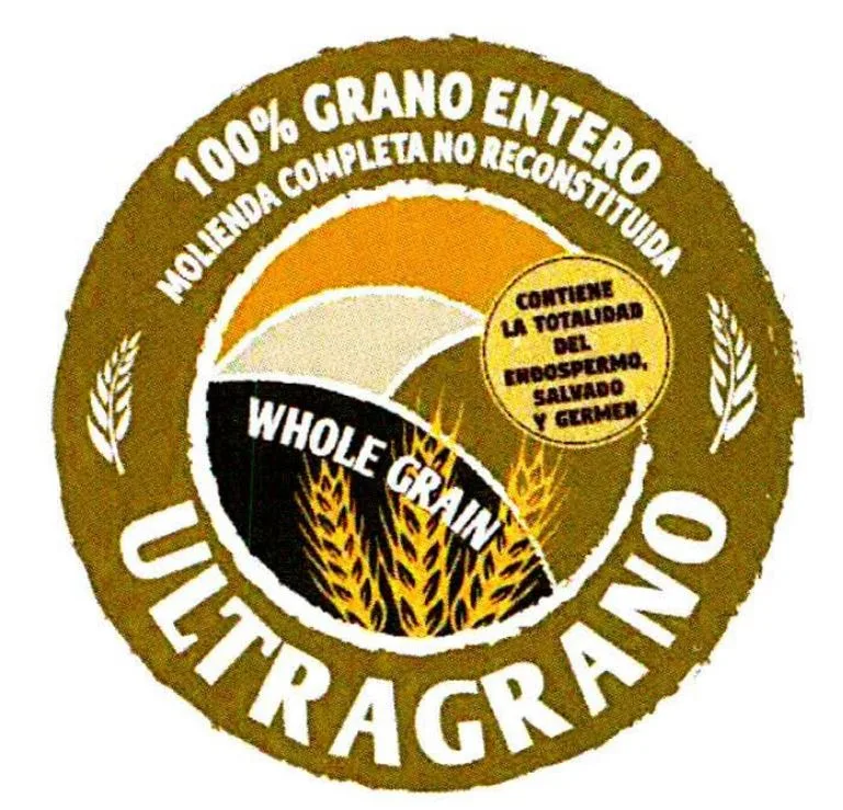 ULTRAGRANO 100% GRANO ENTERO MOLIENDA COMPLETA NO RECONSTITUIDA WHOLE GRAIN CONTIENE LA TOTALIDAD DEL ENDOSPERMO, SALVADO Y GERMEN