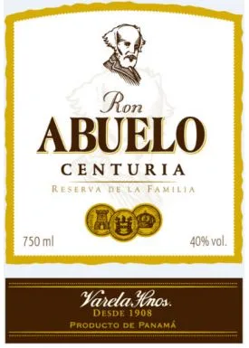 Ron ABUELO CENTURIA RESERVA DE LA FAMILIA Varela Hnos. DESDE 1908 PRODUCTO DE PANAMÁ