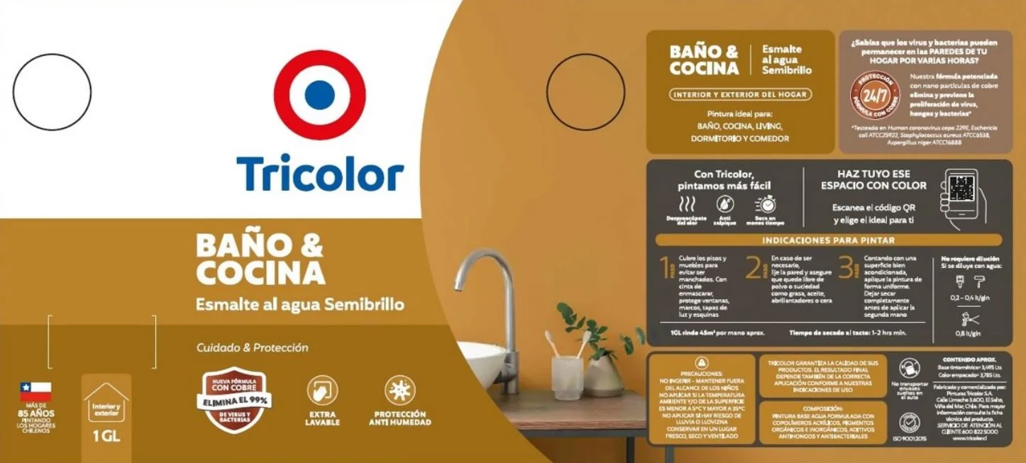 Tricolor BAÑO & COCINA Esmalte al agua Semibrillo