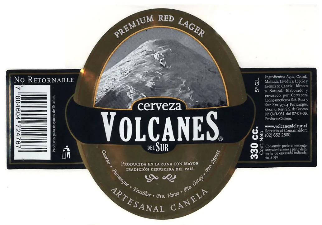 VOLCANES DEL SUR, PREMIUM RED LAGER, ARTESANAL CANELA