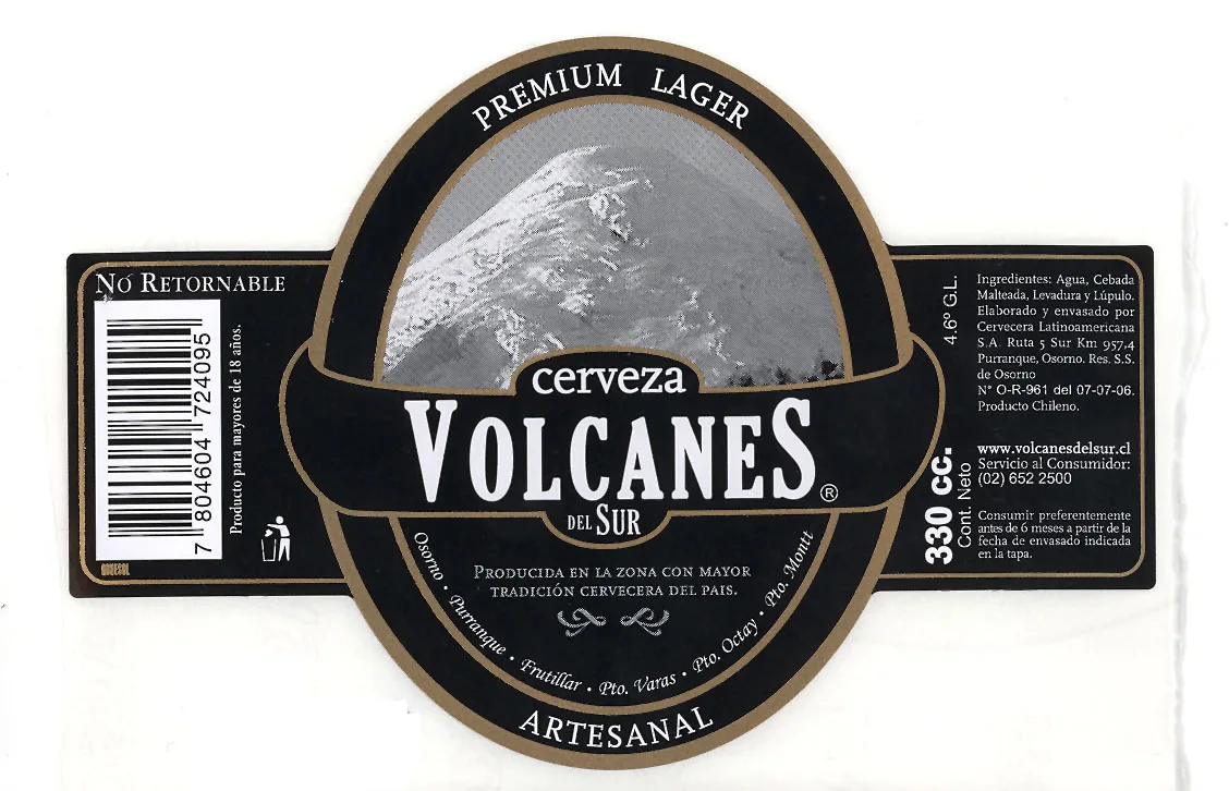 VOLCANES DEL SUR, PREMIUM LAGER, ARTESANAL